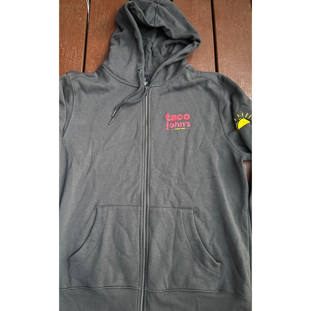 Taco Johns Bigger Bolder Breakfast Zip Up Hoodie Charcoal Gray Mens Large L